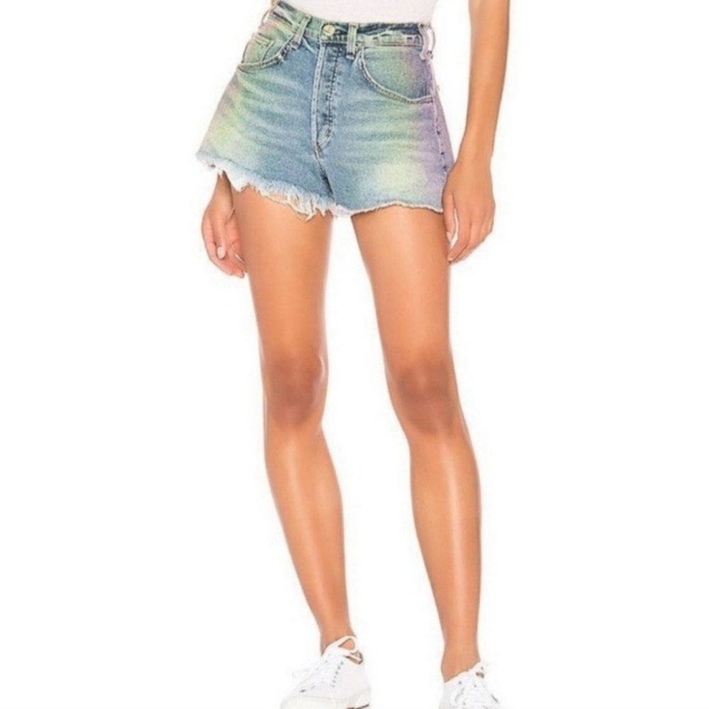 McGuire Raw Fray Hem Denim Jean Short Size 27 Distressed Medium Wash Button Fly